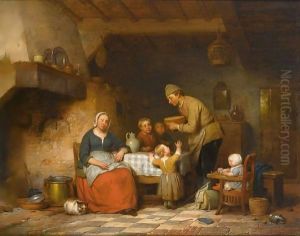A Peasant Family Gathered Around The Kitchen Table by Ferdinand de Braekeleer