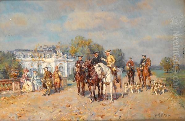 Elegant Hunters On Horse Back - view 1