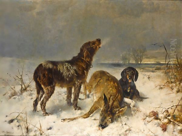 Two Hunting Dogs With Their Catch - view 1