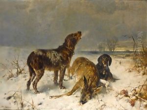 Two Hunting Dogs With Their Catch by Friedrich Otto Gebler