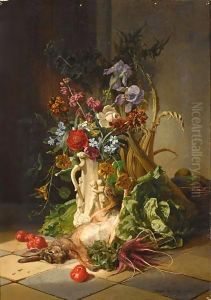 A Kitchen Still Life With Flowers by David Emil Joseph de Noter