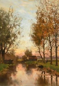 A Figure Near A Waterway by Fredericus Jacobus Van Rossum Chattel