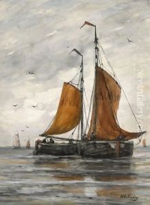 Bomschuiten On A Calm Sea by Hendrik Willem Mesdag