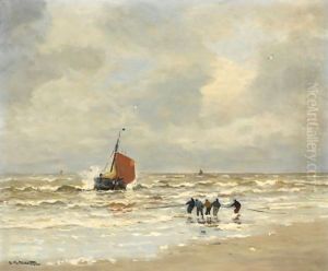 A Bomschuit In The Breakers Near Katwijk