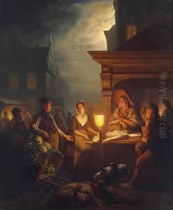 The Fishmarket On The Groenmarkt, The Hague by Petrus van Schendel