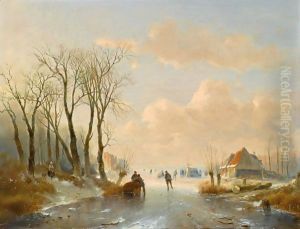 Skaters On The Ice, A 'Koek En Zopie' In The Distance