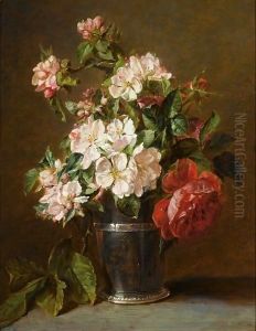 A Still Life Of Roses And Apple Blossom
