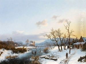 Figures In An Extensive Winter Landscape by Marianus Adrianus Koekkoek