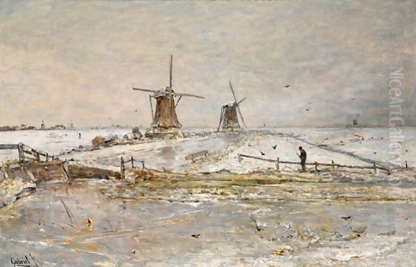Snow Covered Windmills Near Overschie - view 1