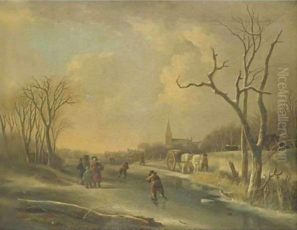A Winter Landscape With Skaters On A Frozen River, Together With A Family Of Faggot Gatherers - view 1