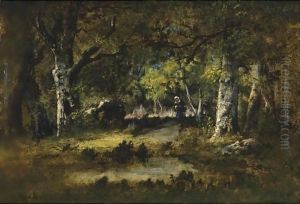 Young Woman Gathering Wood by Narcisse-Virgile D Az De La Pena