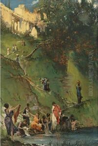 Washerwomen At The Pool by Felix Armand Heullant