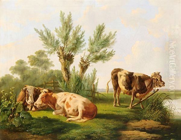 Cows Resting In A Summer Landscape - view 1