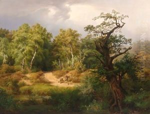 Wood Gatherers In A Forest Clearing