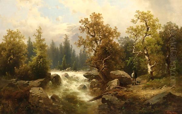 A Mountainous Landscape With A Traveller Near A Torrent - view 1