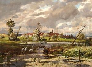Herons At The Waterside, A Town Beyond
