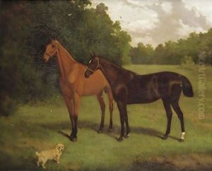 Two Hunters And A Dog by Charles Burton Barber