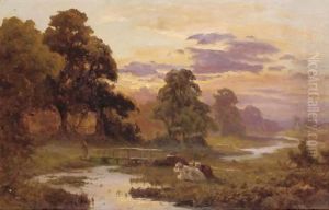 Cattle Grazing At Sunset by Edward Henry Holder
