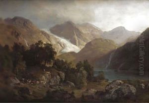 Figures And Cattle In A Mountainous Landscape