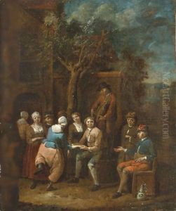 Peasants Making Merry Outside A Tavern by Jan Baptist Lambrechts