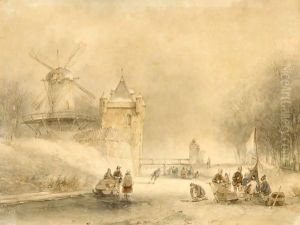 A Winterlandscape With Skaters And Other Figures Near A Koek And Zopie A Winterlandscape With Skaters And Other Figures Near A Koek And Zopie