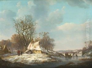 A Winter Landscape With Skaters On The Ice