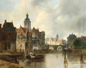 View Of A Canal In A Dutch Town by Antonie Waldorp