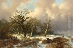 Figures In A Winter Landscape by Remigius Adriannus van Haanen