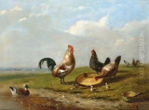 Sheep And Chickens In A Landscape by Auguste Coomans