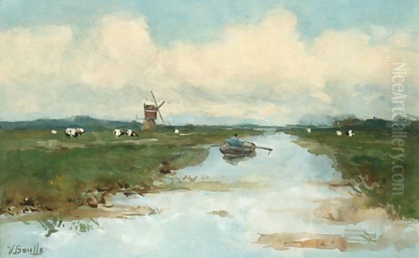 A Polder Landscape With A Rowing Boat In Summer - view 1