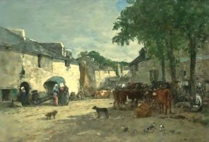 Marche Aux Bestiaux A Daoulas, Bretagne by Eugene Boudin