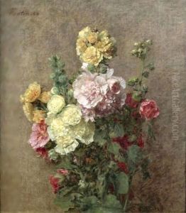 Roses Tremieres Sans Vase by Ignace Henri Jean Fantin-Latour