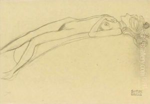Lying Girl Nude On Her Back, The Right Hand Above Her Head by Gustav Klimt
