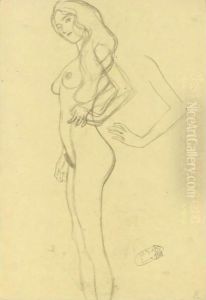 Standing Female Nude To The Left, Arm Study