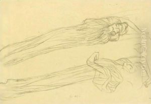 Two Studies Of A Floating Draped Figure To The Right