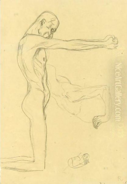 Kneeling Male Nude With Sprawled Out Arms, Male Torso - view 1