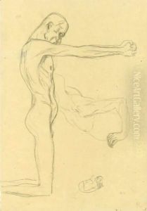 Kneeling Male Nude With Sprawled Out Arms, Male Torso by Gustav Klimt
