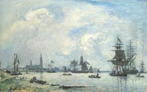 L'Escaut Pres D'Anvers, Effet Du Matin by Johan Barthold Jongkind