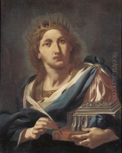 King Solomon Holding A Model Of The Temple