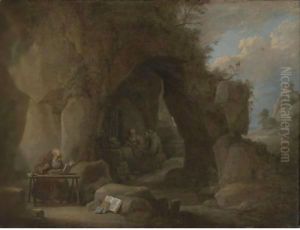 Hermits Writing In A Rocky Landscape