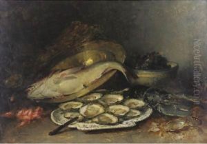 Still Life With Oysters, Salmon And Shrimp by Guillaume-Romain Fouace