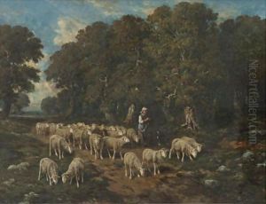 A Shepherdess With Her Flock 4 by Charles Emile Jacque