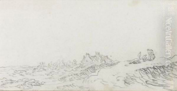 A Dune Landscape With Figures To The Right And A Cottage Behind by Jan van Goyen