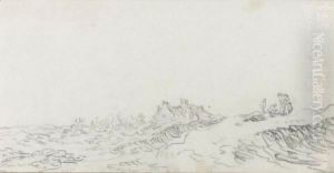 A Dune Landscape With Figures To The Right And A Cottage Behind by Jan van Goyen