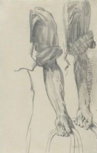 Two Studies Of A Man's Left Arm, With Sleeves Rolled Up, Holding The Handle Of A Basket