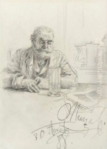 An Elderly Bearded Man Seated In A Cafe by Adolph von Menzel