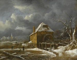 A Winter Landscape With A Watermill by Jacob Van Ruisdael