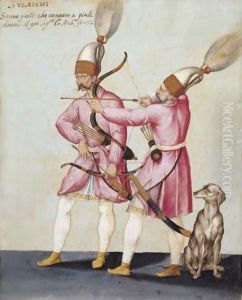 Two Solak Archers With A Dog by Jacopo Ligozzi
