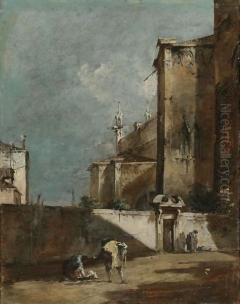 Architectural Capriccio With Figures By The Walled Garden Of A Gothic Church - view 1