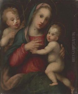 Madonna And Child With The Infant St. John The Baptist by Domenico Puligo